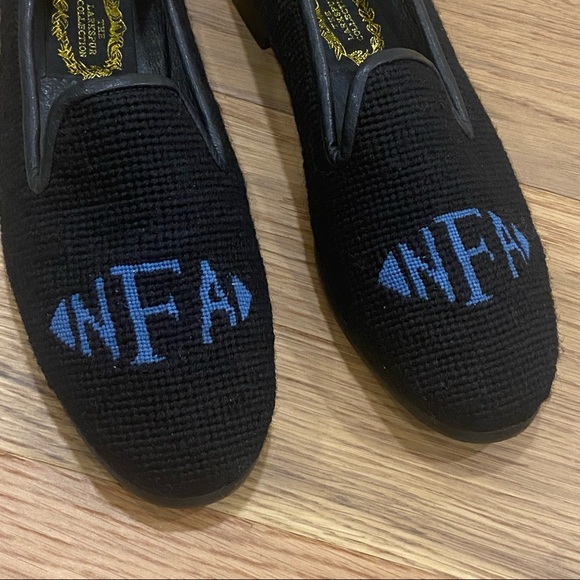 The Larkspur Collection Needlepoint Loafers Monogram NAF FAN NFA Black Blue 7.5 - Picture 2 of 11